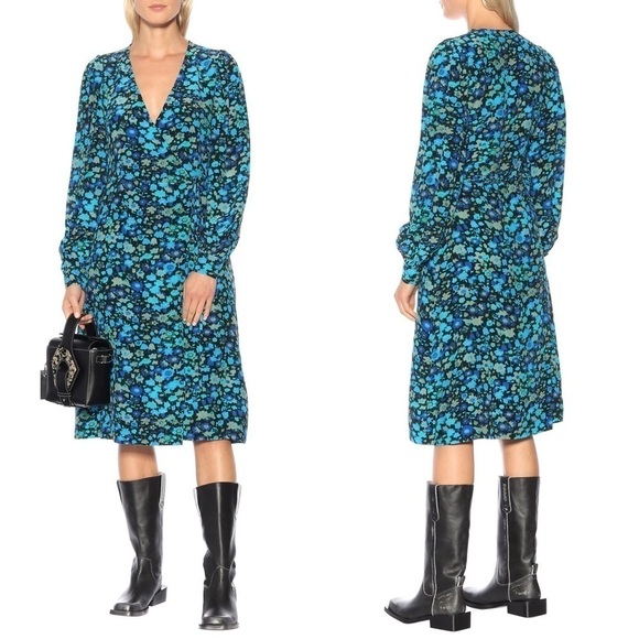 GANNI Azure Blue Wrap Dress 34 - Picture 2 of 15